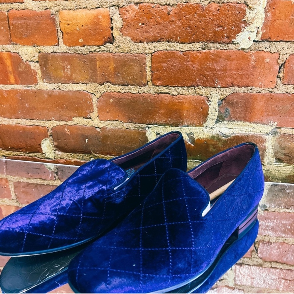Ted Baker Quilted Velvet Loafers in Deep Blue